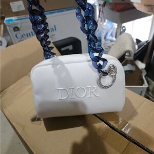Dior Mini White Bag with Blue Chain